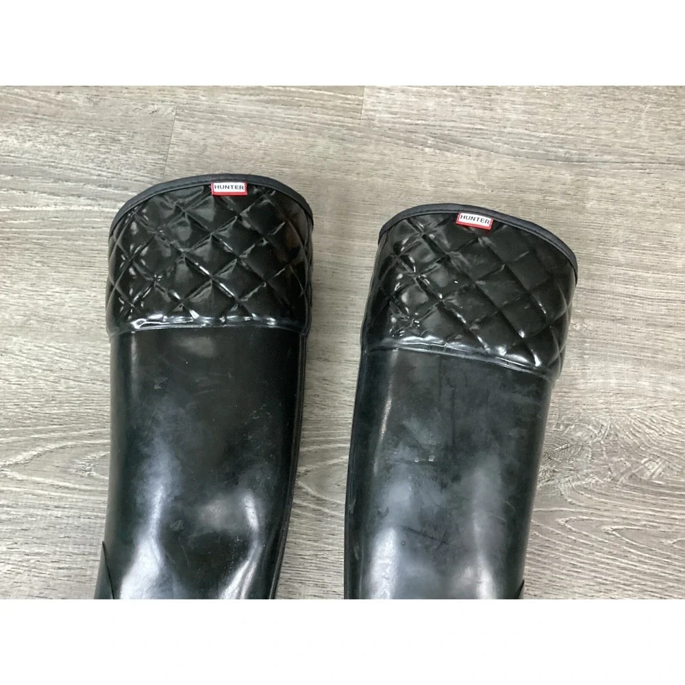 Hunter Womens Size 8 39 Regent Rigley Boot Quilted Black Band Riding Rain Boots
